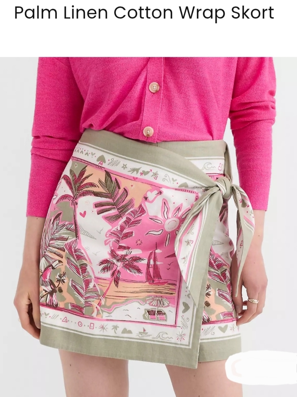 LOFT Pink and Olive Palm Linen Cotton Wrap Skort